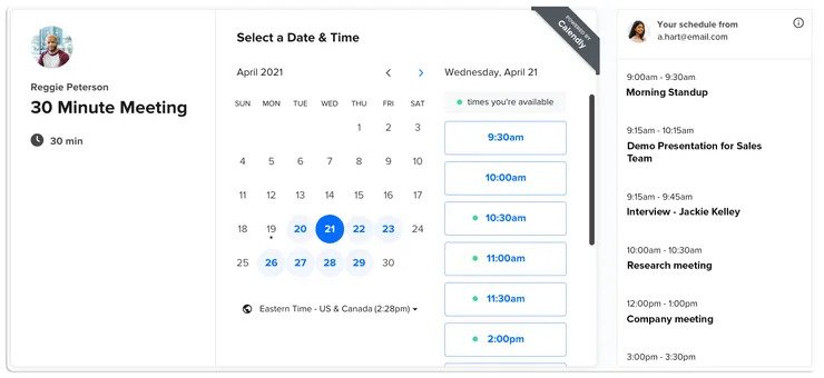 Calendly dashboard meeting schedule