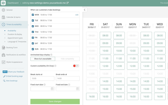 Youcanbook.me Dashboard