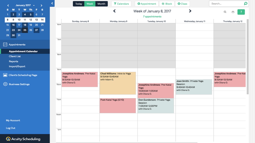 acuity scheduling dashboard